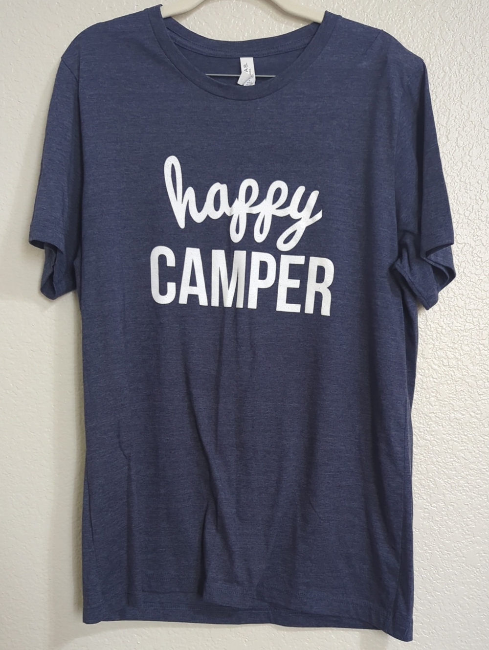 Bella Canvas Navy Short Sleeve Tee with White "happy CAMPER" Graphic